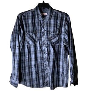 Michael Brandon Tartan Plaid Shirt Mens XL Long Sleeve Chest Pocket Button Up